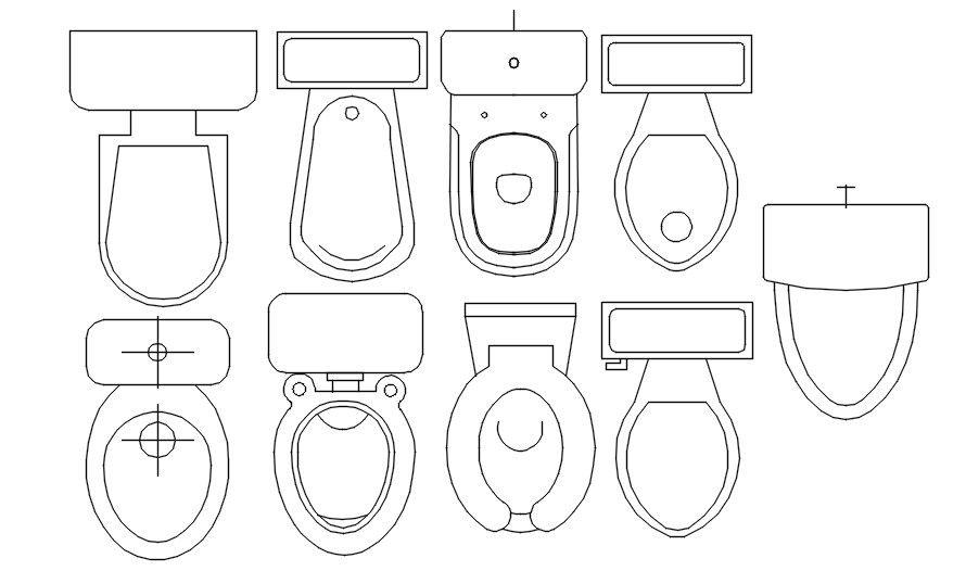 2d top view of WC of bathroom cad blocks in AutoCAD, dwg file.