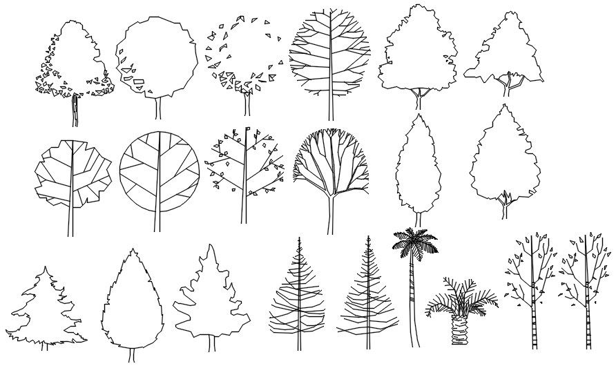 2d trees elevation cad blocks in AutoCAD, dwg file.