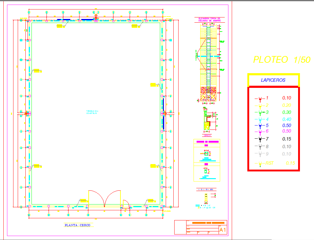 Boundary Wall Plan DWG with Structural Details and Dimensions