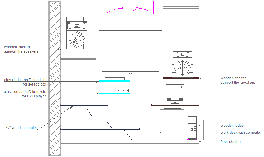 Detailed TV Unit CAD Drawing for Interior Interior Layout Designs