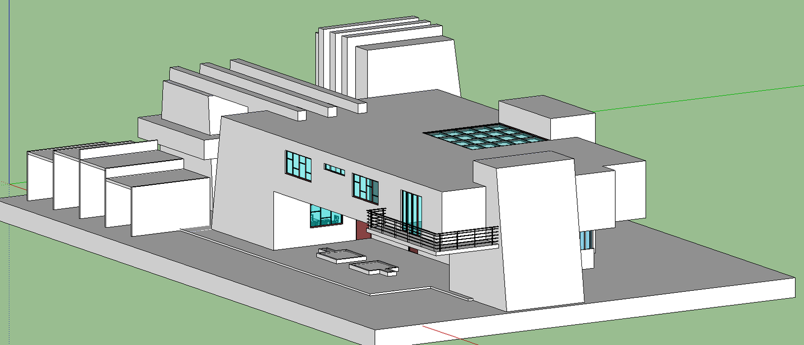 3D modern house design with detailed elevations and roof layout