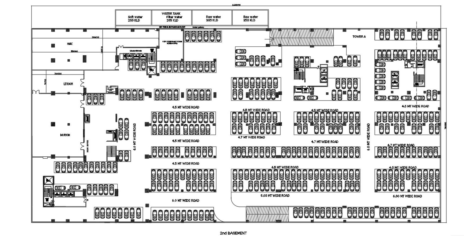 2nd basement parking design in AutoCAD 2D drawing, dwg file, CAD file