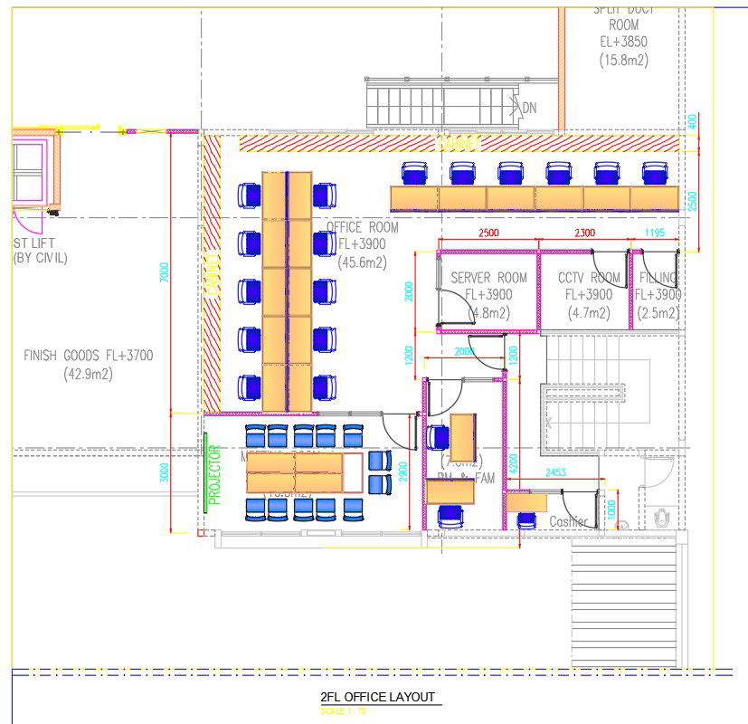 2nd floor office layout design in AutoCAD 2D drawing, dwg file, CAD file