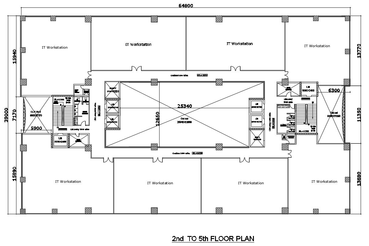 2nd to 5th floor plan of IT workstation in AutoCAD 2D drawing, dwg file, CAD file