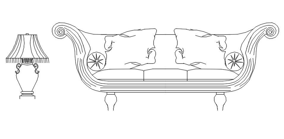 2-Seater Sofa CAD Block AutoCAD 2D Furniture Design