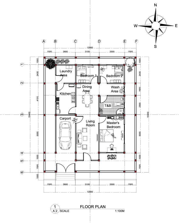 2x15 Meter 3BHK Farmhouse Architecture Floor Plan-AutoCAD DWG Files