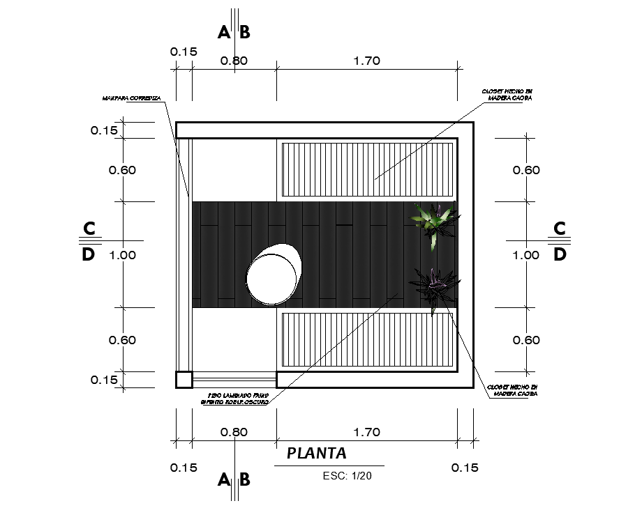 2x3m bedroom balcony plan is given in this AutoCAD drawing model.Download now.