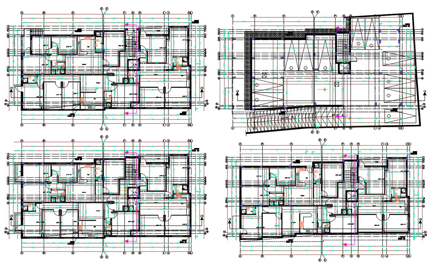 3 BHK Apartment Cluster Layout Plan With Basement Parking Design