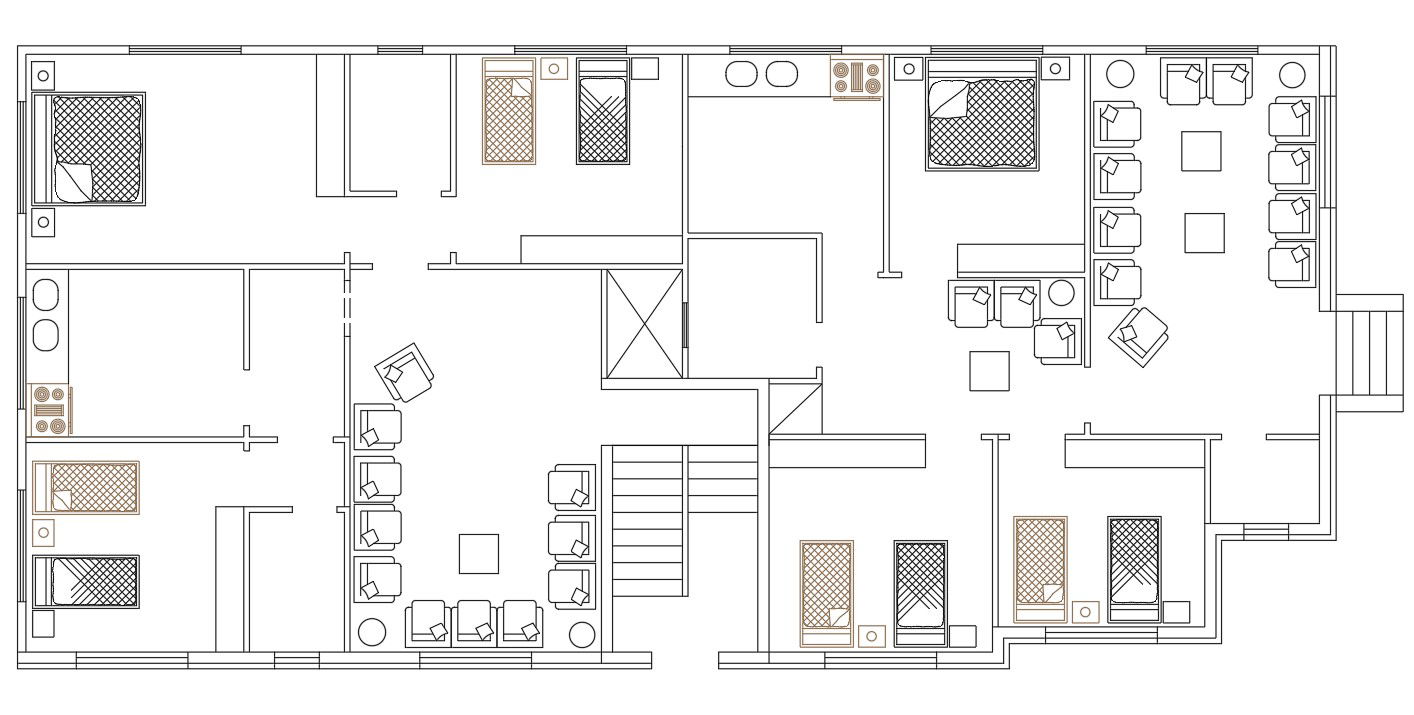 3 BHK Apartment Furniture Arrangement Plan DWG File