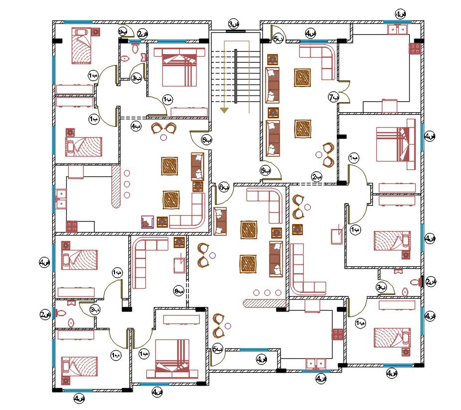 3 BHK Apartment Furniture Layout Plan AutoCAD Drawing