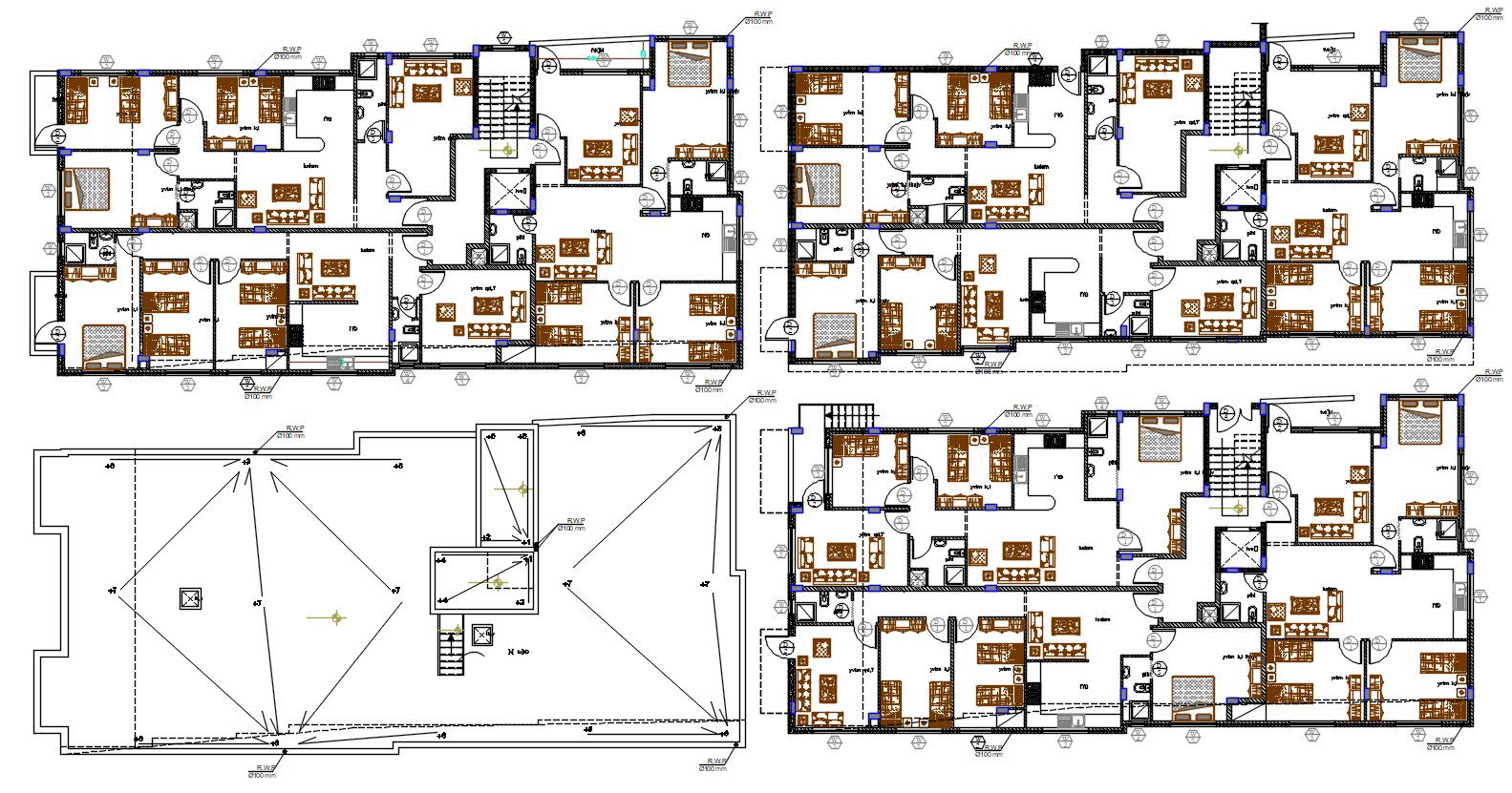 3 BHK Apartment Furniture Plan With Different Option Design
