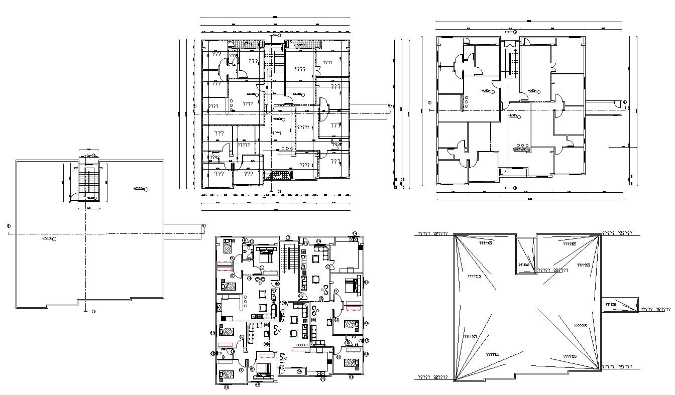 3 BHK Apartment Planning With Furniture Layout Drawing