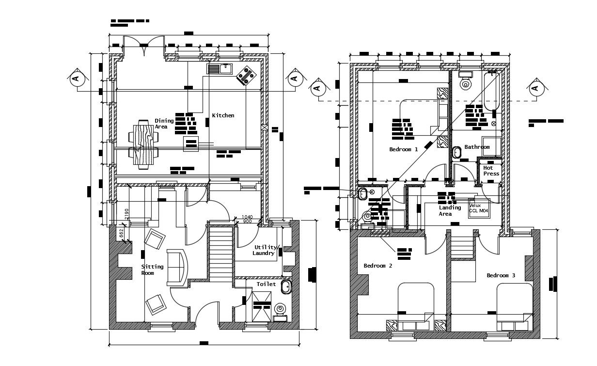 3 BHK Architecture House Layout Plan