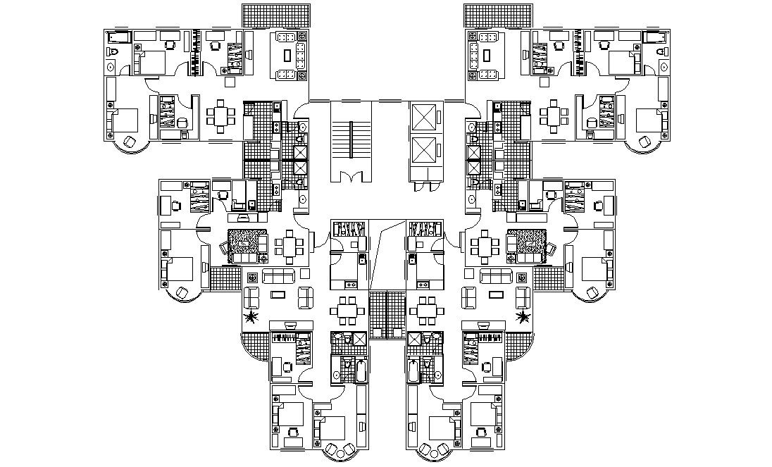 3 BHK Cluster Apartment Design Plan