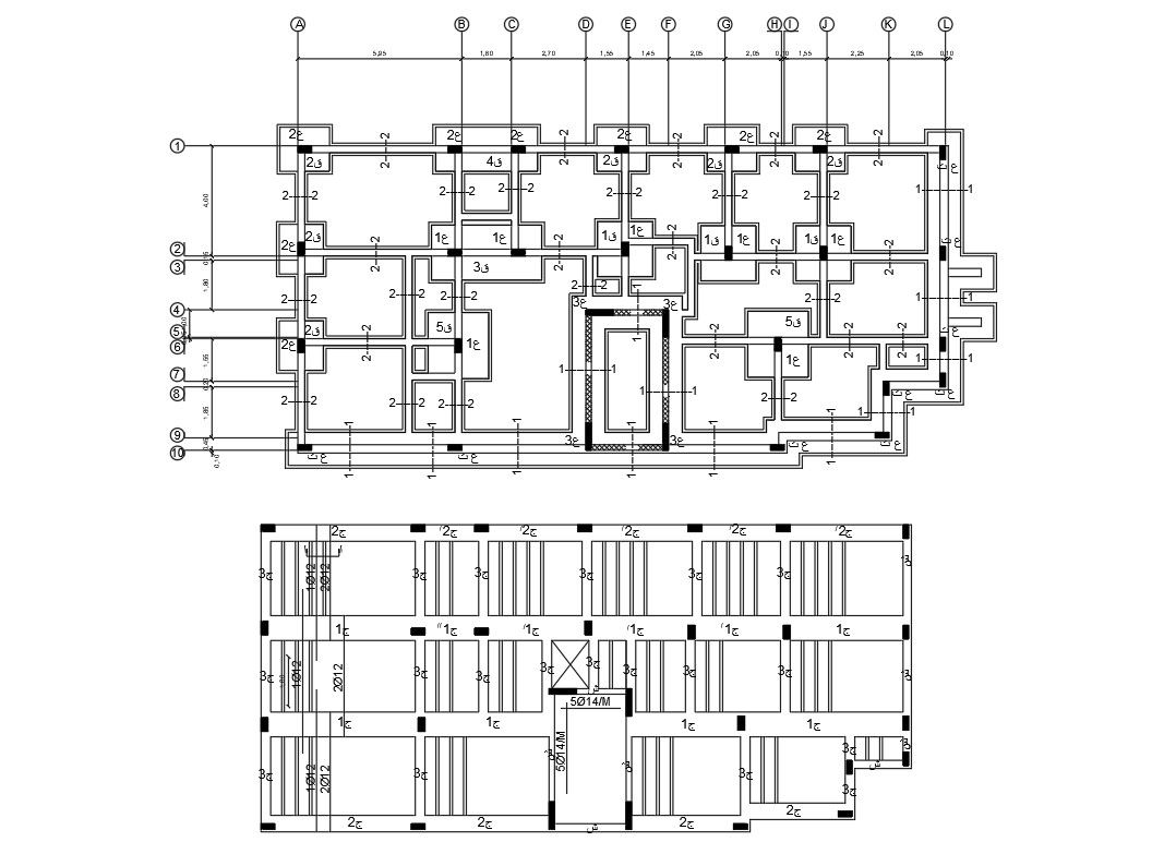 3 BHK Column Layout Footing Layout Plan