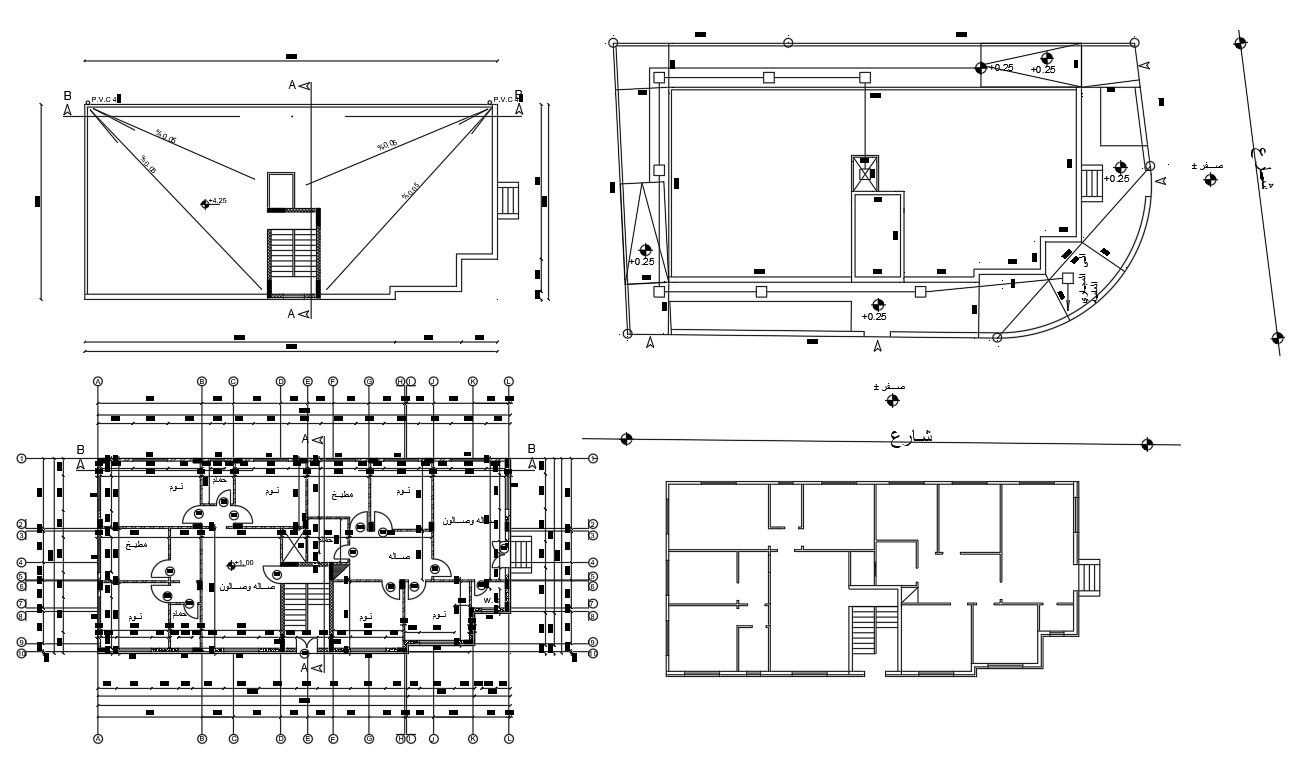 3 BHK Column Layout Plan With Centre Line Drawing
