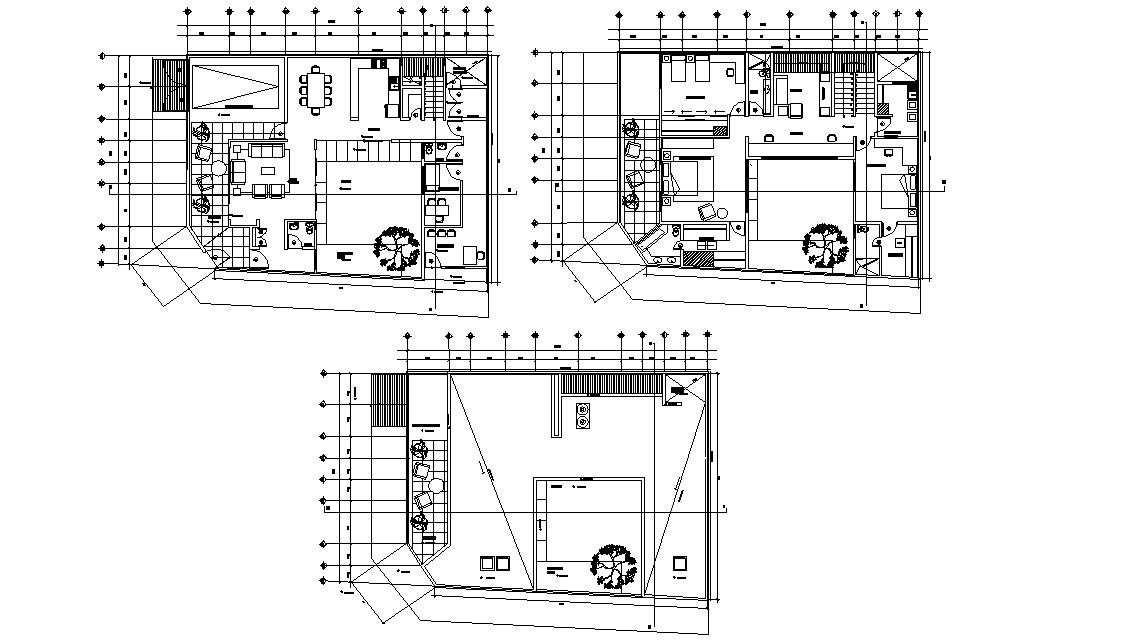 3 BHK Furnished Bungalow Design 2d Architecture Plan