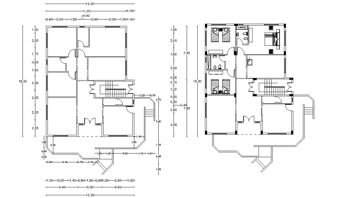 3 BHK House Floor Plan With Dimension In AutoCAD Drawing