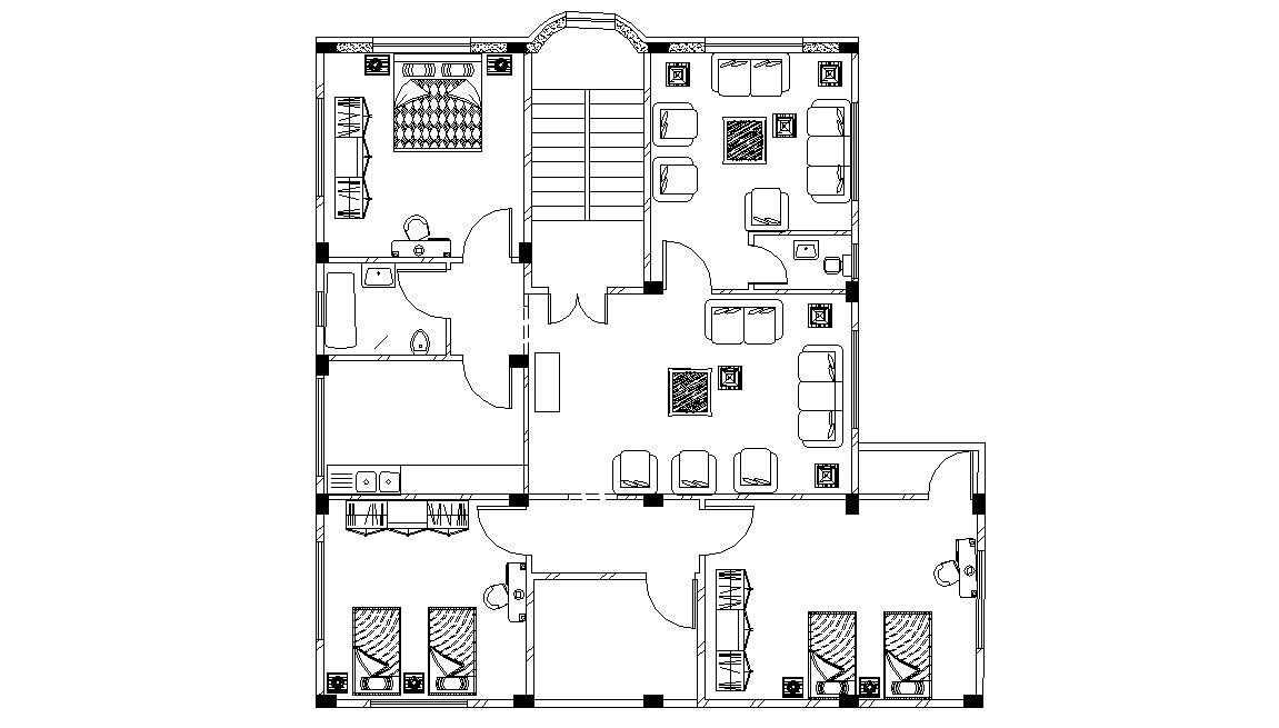 3 BHK Huge Bungalow Fully Furnished Layout Design CAD File