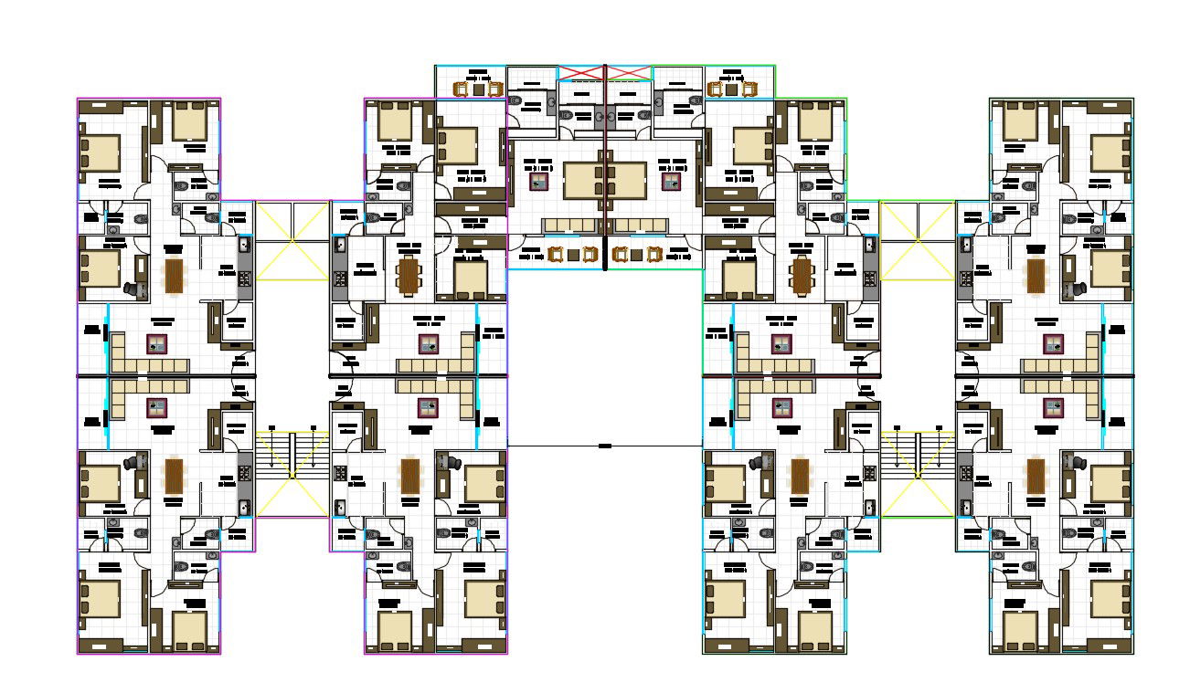 3 BHK Residence Apartment Furniture Layout Cluster Plan