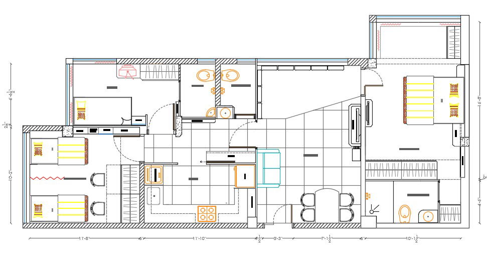 3 BHK Residential Bungalow Furniture Layout Plan