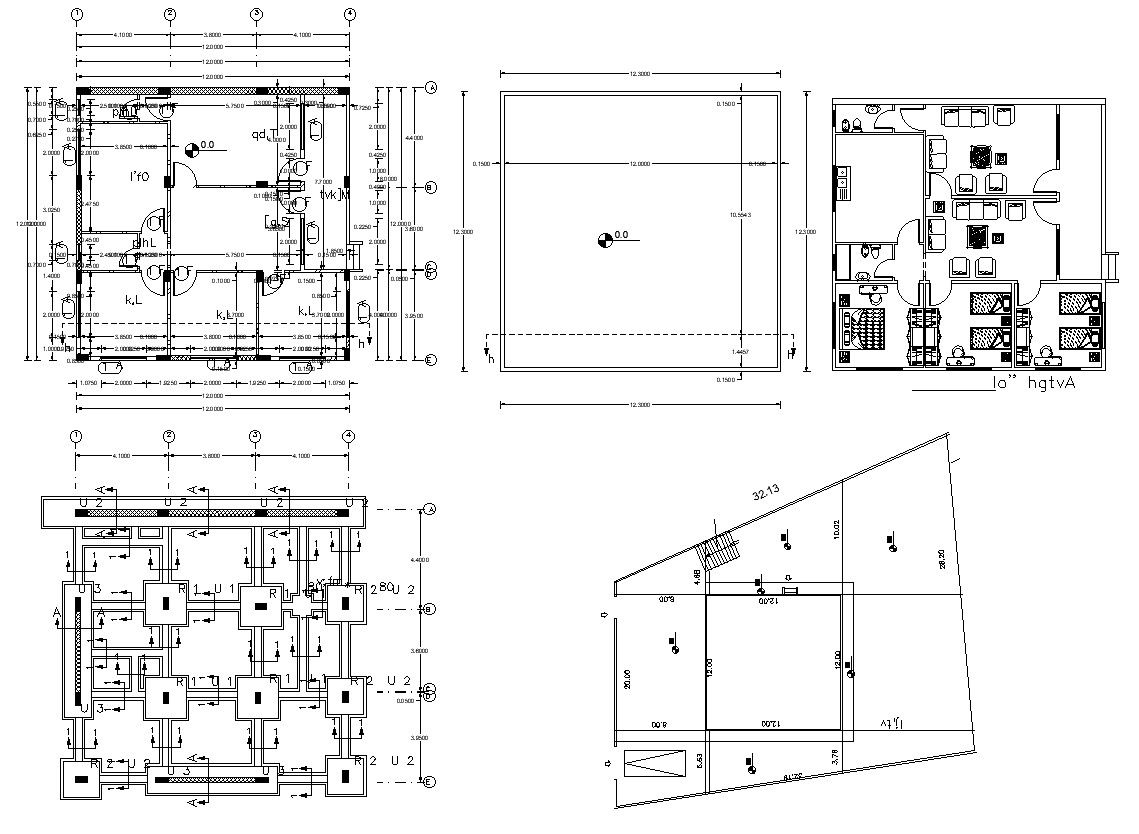 3 BHK Residential Bungalow Plan With Foundation Design CAD File