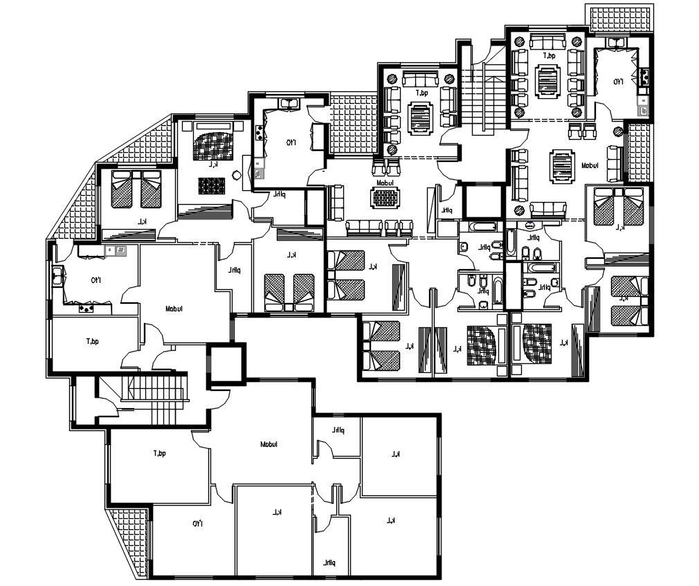 3 Bedroom Apartment Furniture Layout Plan DWG File