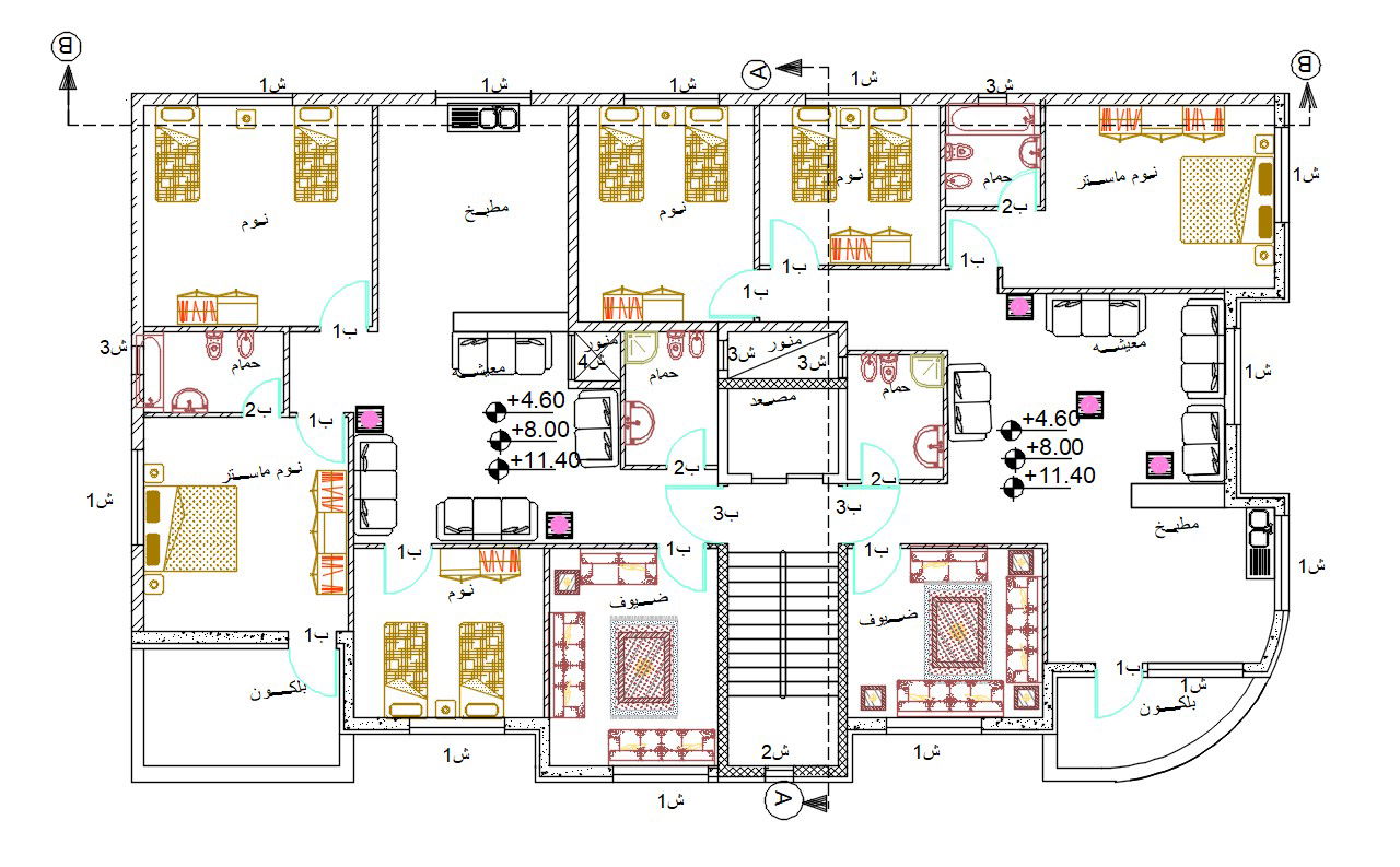 3 Bedroom Apartment House Furniture Layout Plan DWG File