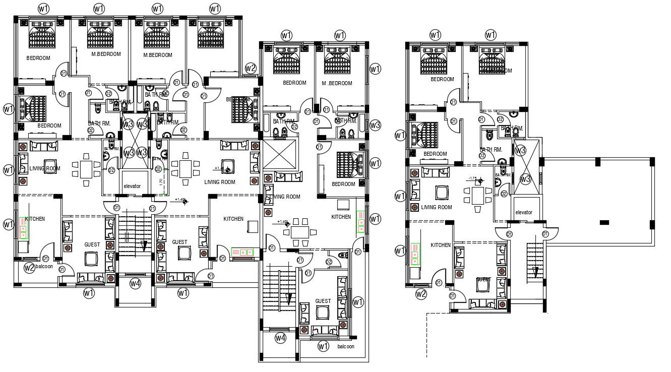 3 Bedroom Apartment Plan With Furniture Layout DWG File