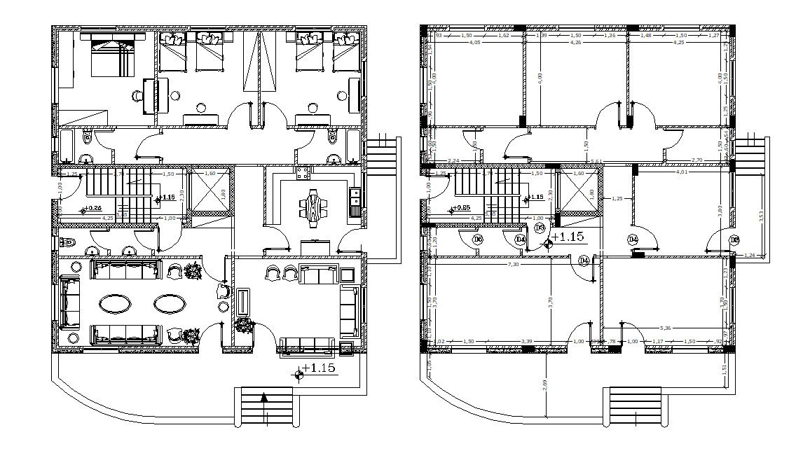 3 Bedroom Furniture House Layout Plan AutoCAD Drawing