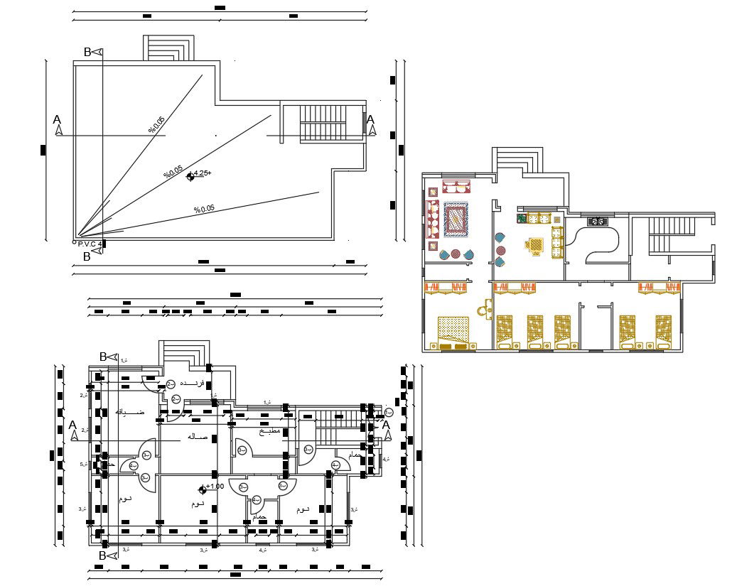3 Bedroom House Furniture Layout Plan DWG File