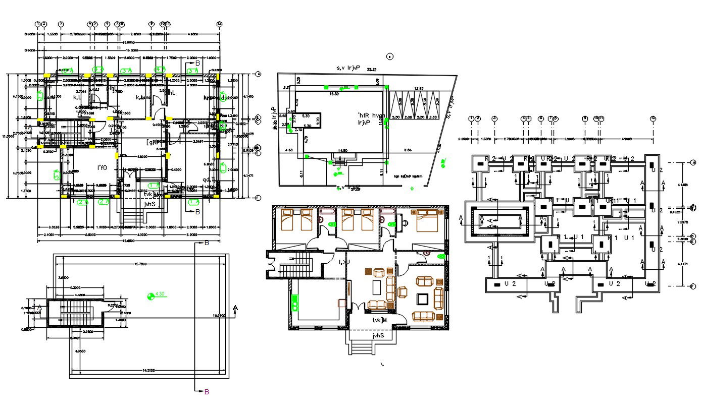 3 Bedroom House Plan With Construction Drawing DWG File