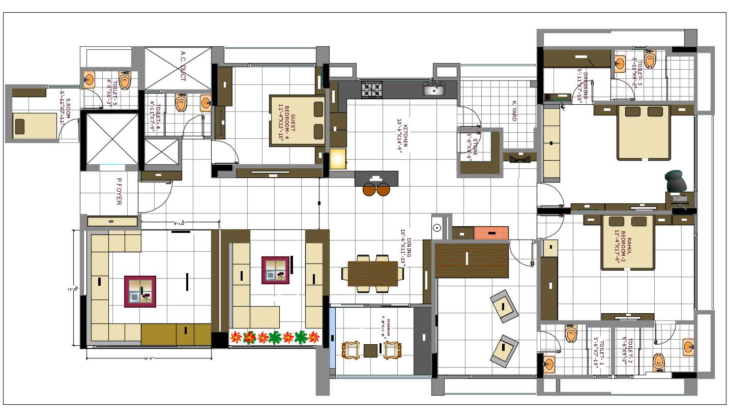 3 Bedroom House Plan autocad file