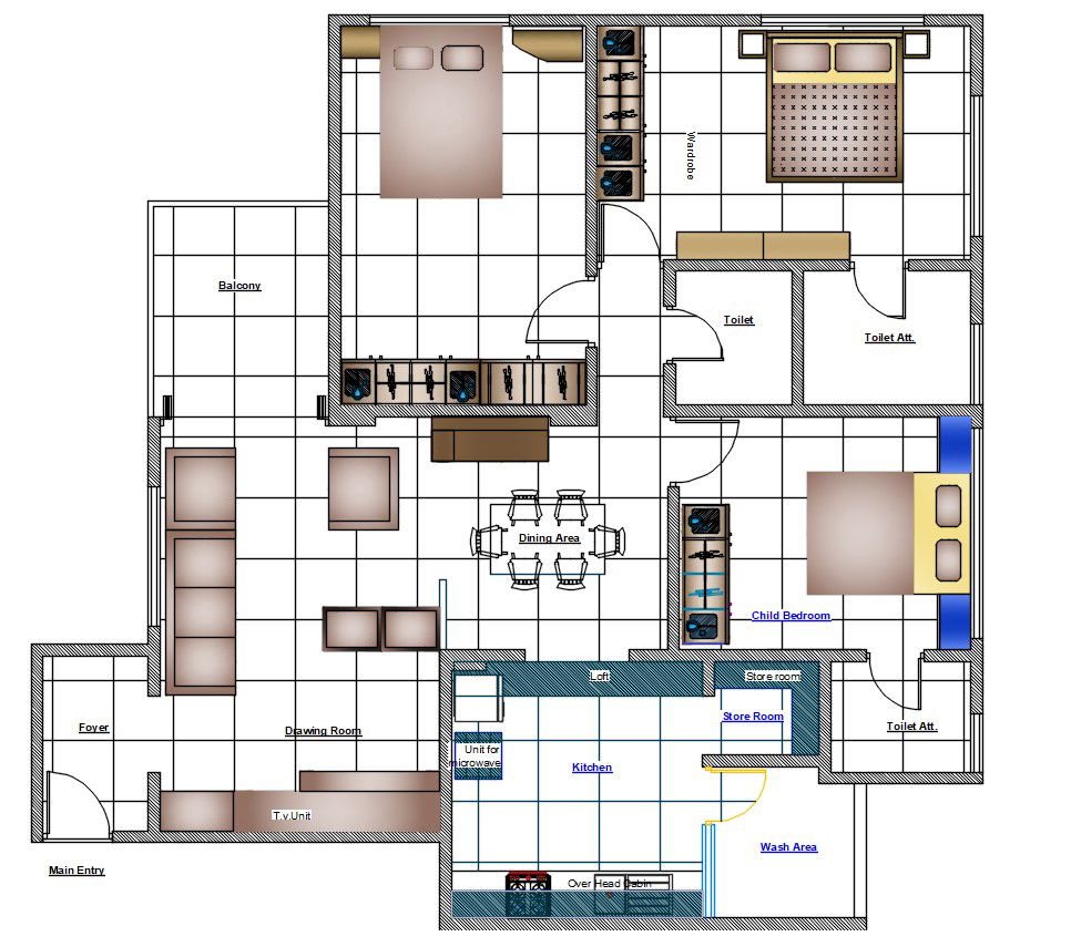 3 Bedroom House Plans With Furniture Layout Drawing DWG File