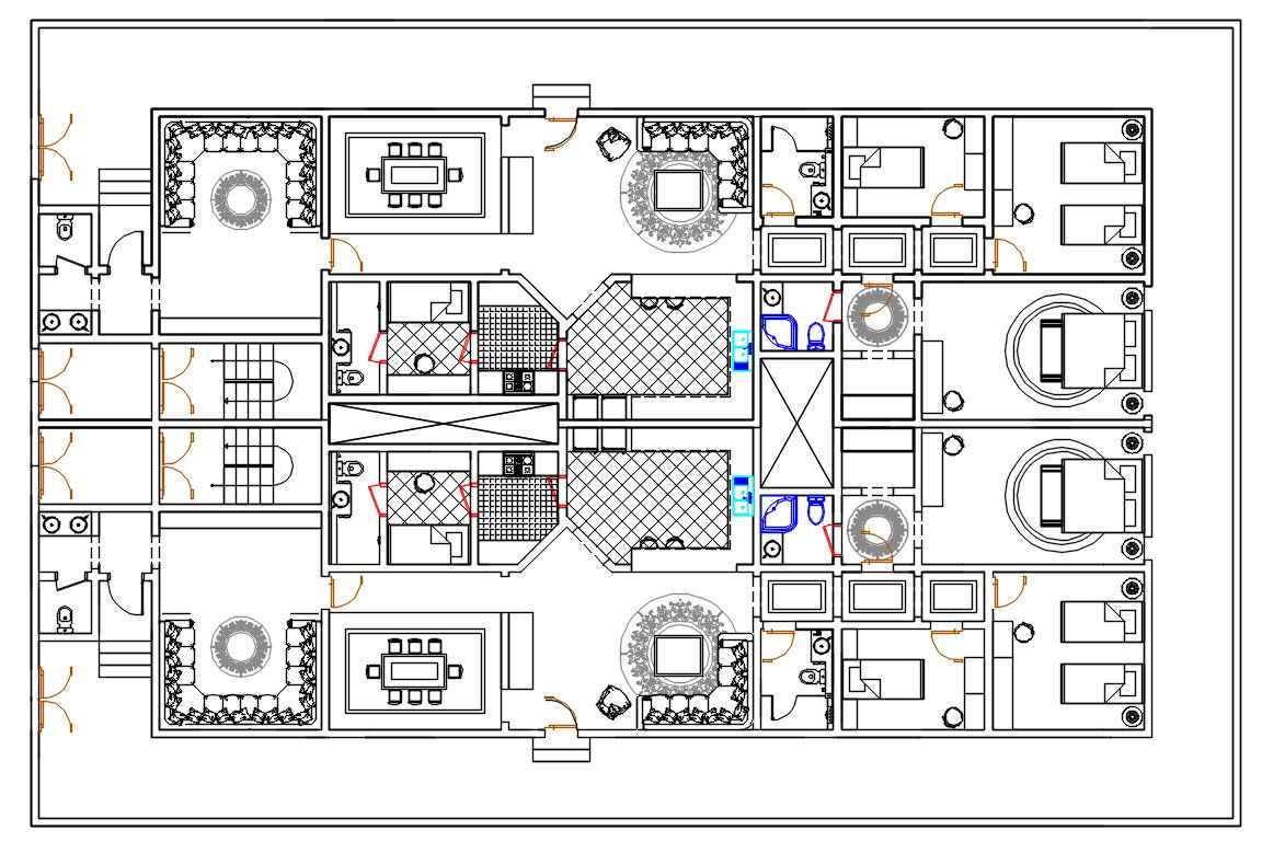 3 Bedroom Luxurious House Furniture Plan DWG File