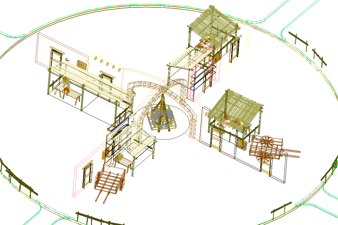 3D Round Shape Garden with Game Zone Elevation DWG File Design