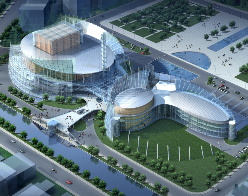 3D Commercial Building Design with AutoCAD DWG Layout File