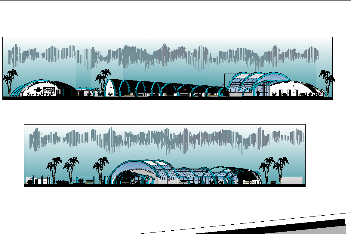 3D Commercial Building Front and Side Design DWG File