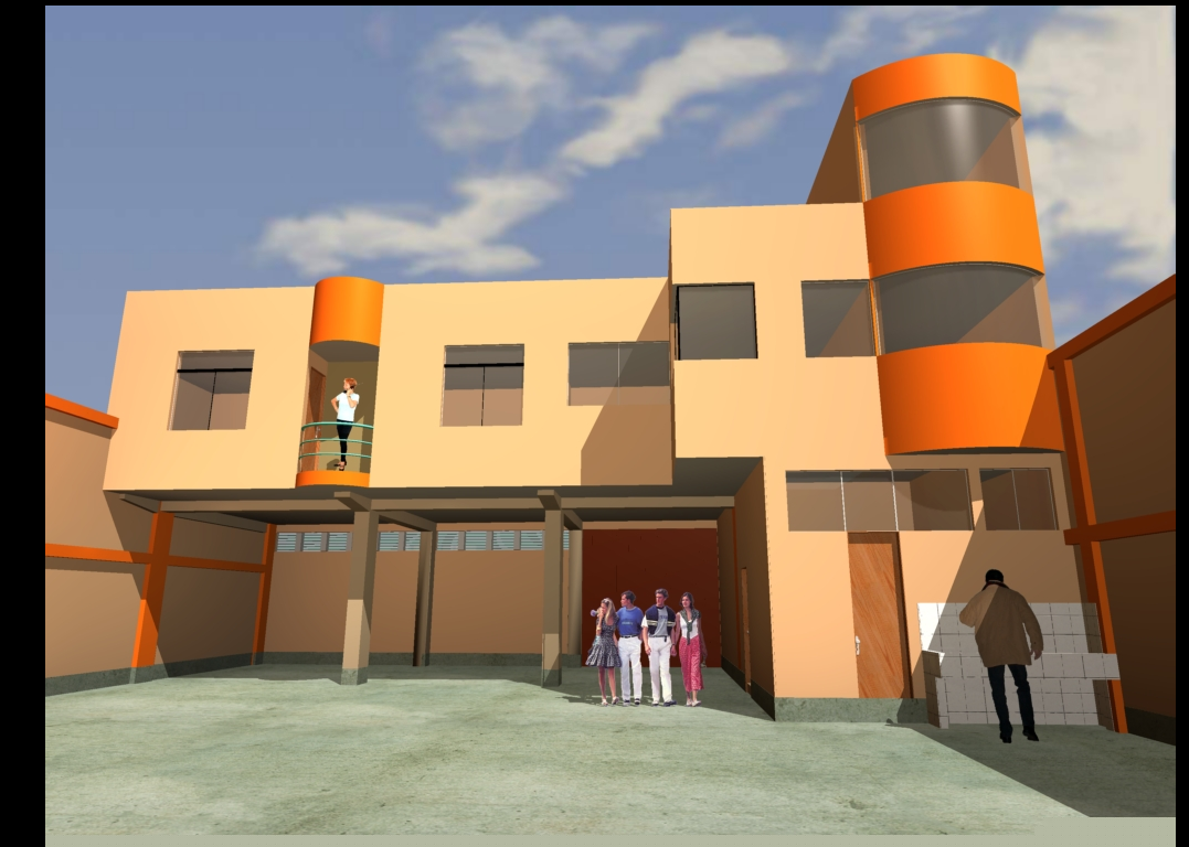 3D Commercial Building Front Elevation DWG File with Layout