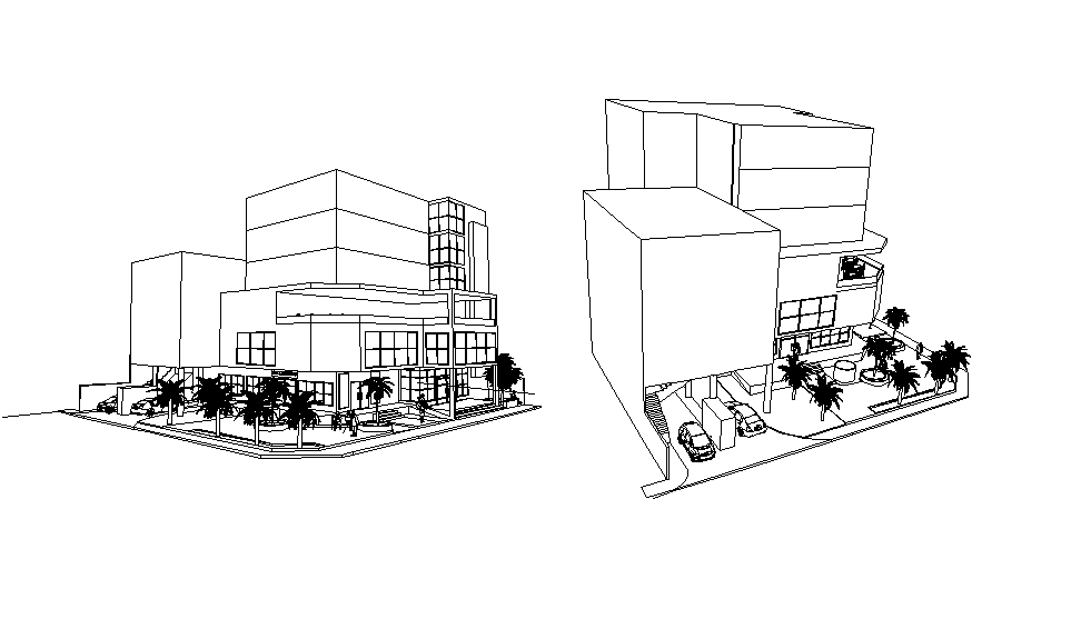 3D Architectural Elevation Building Design in DWG Drawing File