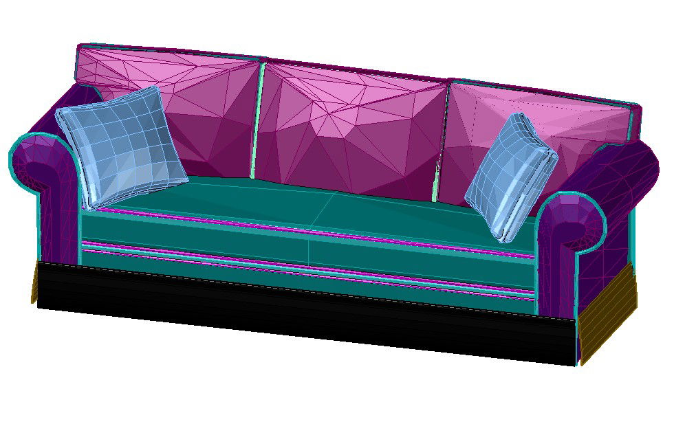 3 Seater Sofa 3D Model CAD Blocks for Interior Design