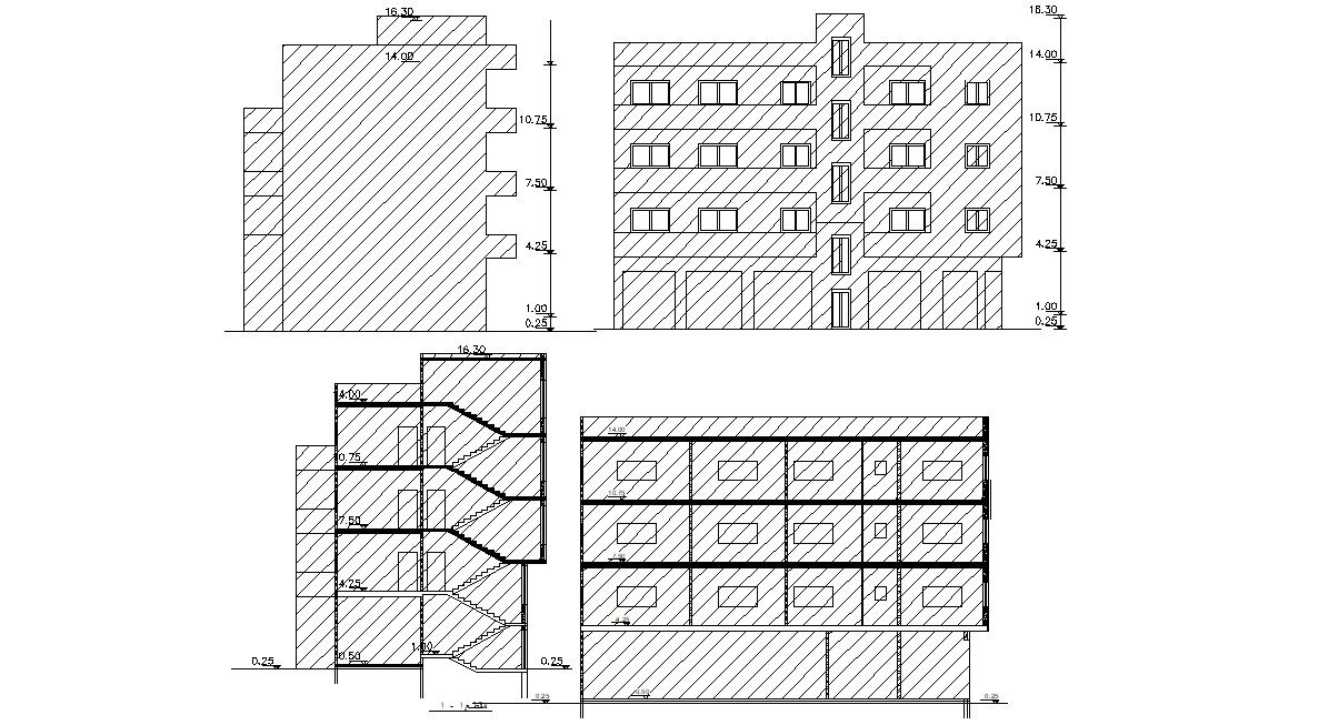 3 Storey Apartment Building Sectional Elevation Design