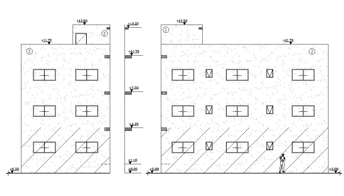 3 Storey Building Elevation Design Free CAD Drawing