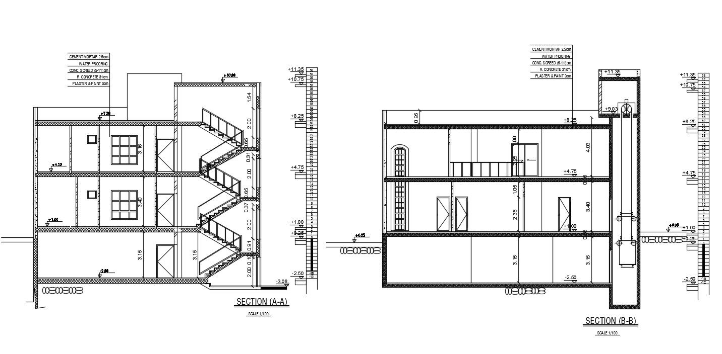3 Storey House Building Section Drawing AutoCAD DWG File Download