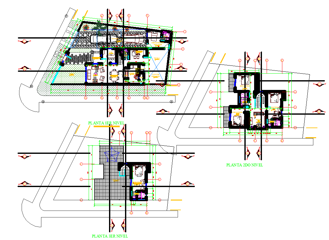 3 Story House Layout plan dwg file 