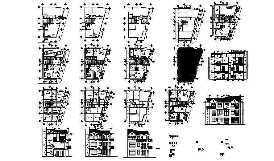 3 storey bungalow 12.41mtr x 5.41mtr with elevation and section in AutoCAD