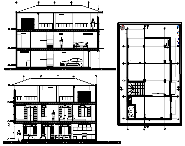 3 storey house design in AutoCAD