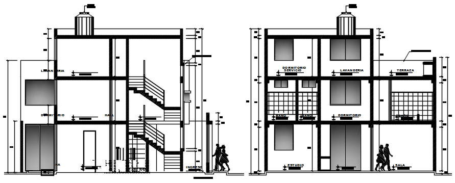 3 storey house design in dwg file