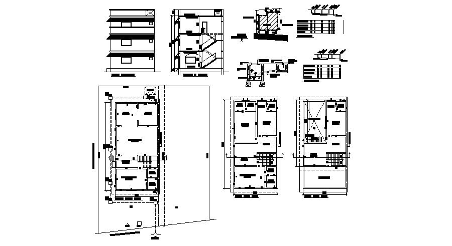 3 storey house with elevation and section in DWG file