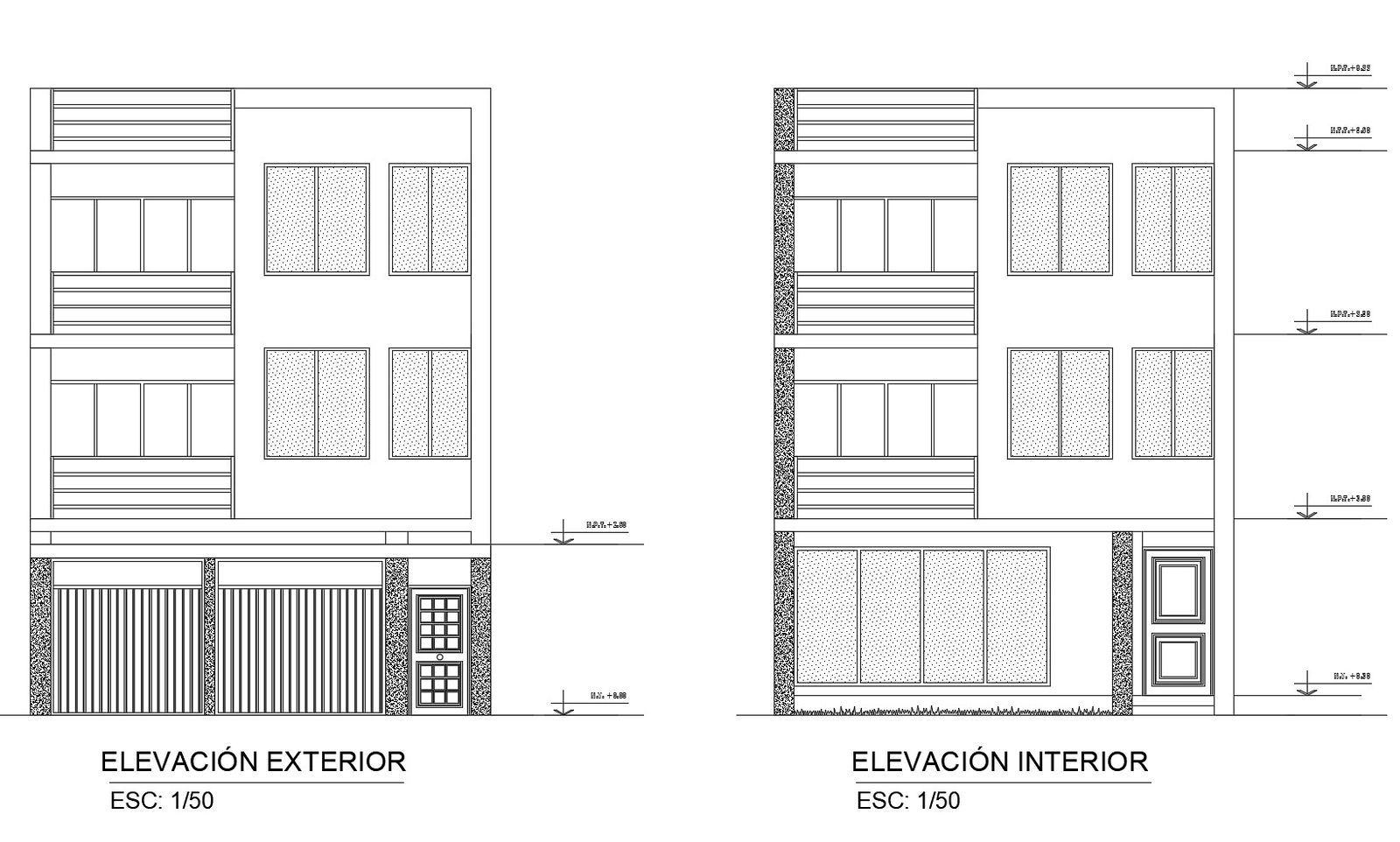 3 storey house with elevation in AutoCAD
